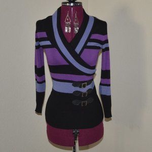 Trendy Striped Sweater with cute side buckles